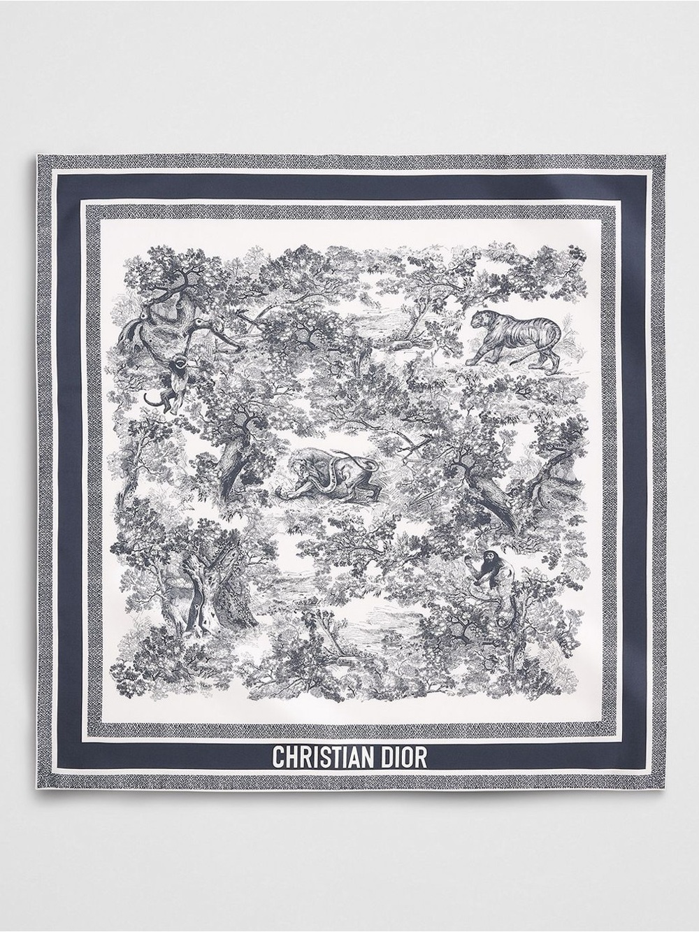 Dior Toile de Jouy Sauvage 90 Square Scarf
Ivory and Navy Blue Silk Twill